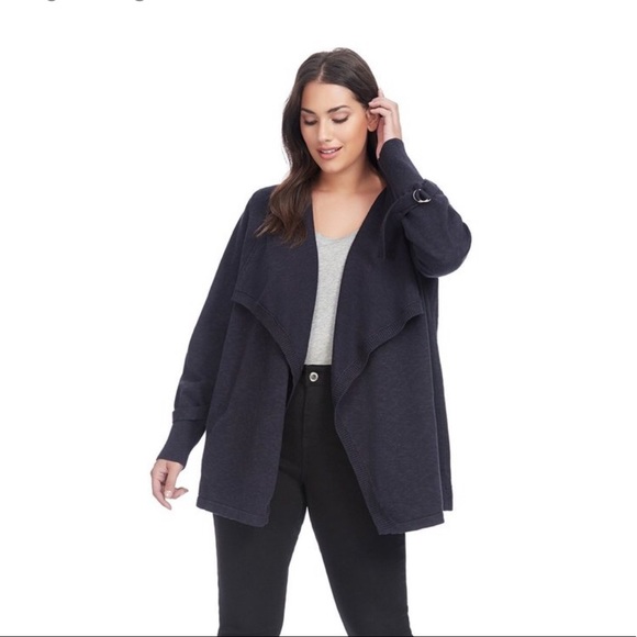 Skies Are Blue Sweaters - Navy Blue Cardigan Sweater with Buckle Detail